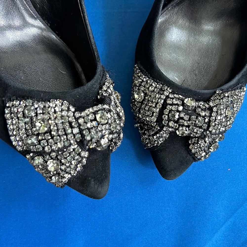 Audrey Brooke “Ashley - AB” Black Suede 3.5” Rhinestone Party Heels Size 8